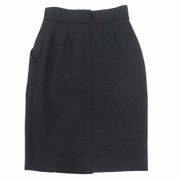 CHANEL P36751 Tweed Below-knee Tight Skirt With Coco Mark Black 36 Made In - Picture 3 of 10
